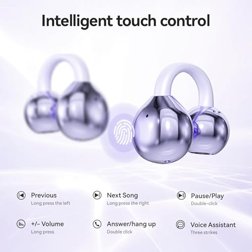 Open Ear Clip Headphones Wireless Earbuds Bluetooth 5.4 Sports Earphones Wireless Charging Case & LED Power Display Waterproof Fitness Headphones for Running (Purple) - color: Purple