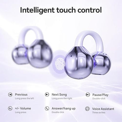Open Ear Clip Headphones Wireless Earbuds Bluetooth 5.4 Sports Earphones Wireless Charging Case & LED Power Display Waterproof Fitness Headphones for Running (Purple) - color: Purple
