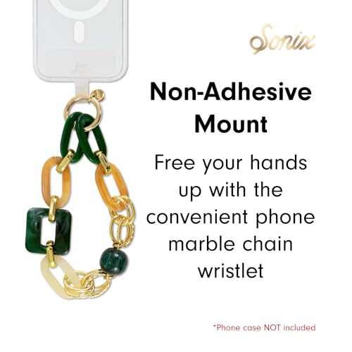 Sonix Phone Wristlet - Detachable Universal Smartphone Wrist Strap, Hands-Free Lanyard Cellphone Bracelet with Tether Tab - color: Marble & Chain Green