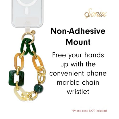 Sonix Phone Wristlet - Detachable Universal Smartphone Wrist Strap, Hands-Free Lanyard Cellphone Bracelet with Tether Tab - color: Marble & Chain Green