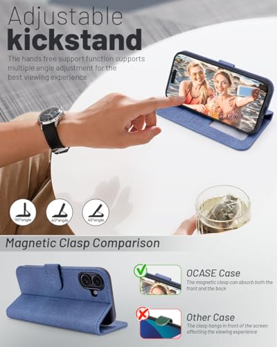 OCASE for iPhone 17 Wallet Case, Card Holder, Denim Blue | RFID Blocking, Kickstand, Magnetic Closure, PU Leather Flip Folio, Shockproof TPU Shell, Protective Phone Cover (6.3") 2025 - color: Denim Blue