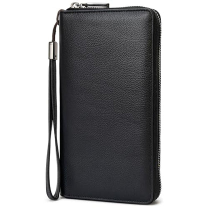 Bveyzi Women RFID Blocking Wallet Leather Zip Around Phone Clutch Large Capacity Ladies Travel Purse Wristlet - color: Black