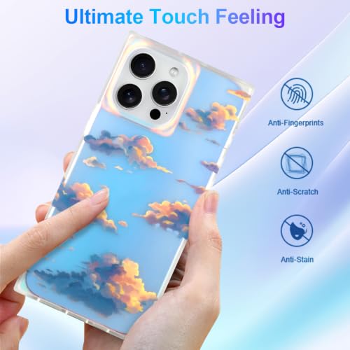 Cute Rectangle Case for iPhone 14 Pro Case, Iridescent Clouds | Twilight Sun Set Sky Pattern Design, Aesthetic Girly Matte Glitter Protective Phone Cover for Women Girls - size: iPhone 14 Pro