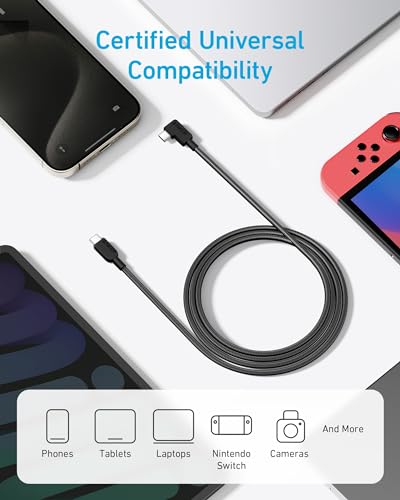 Anker USB C to USB C Right-Angle Cable, 240W (2-Pack, 6 ft, Black) - size: 6ft