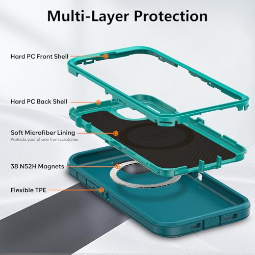 TUTUKII Magnetic for iPhone iPhone 15, 14 & 13 CaseTeal Dark Green | MagSafe Compatible, Rugged, Tough, Heavy Duty, Shockproof, Tri-Layer, 6.1-Inch, - color: Dark Green