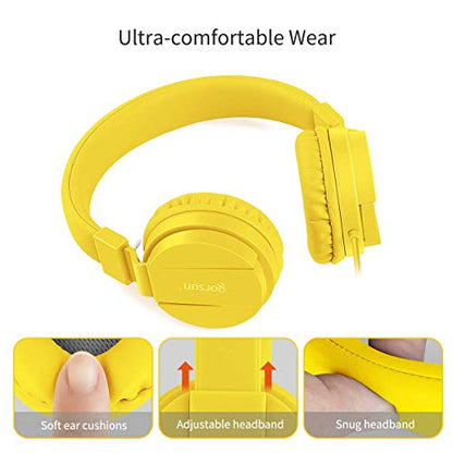 Kids Headphones, Lightweight Stereo Wired Toddler Headphones, Adjustable Headband Children's Headset for Smartphones Computer Pad Earphones(Yellow) - color: Yellow