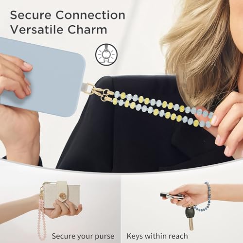POSADINA Natural Stone Phone Charm, Beaded Healing Phone Wrist Strap, Handmade Cellphone Chain Lanyard with Tether Tab - color: Aquamarine Dawn