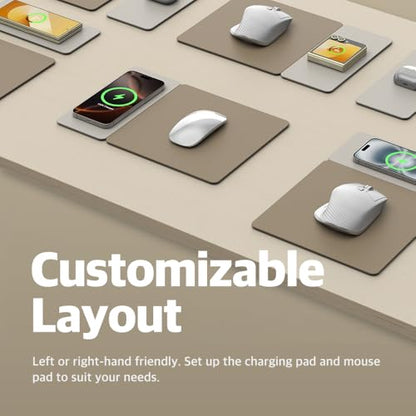 POUT H3 Split Wireless Charging Mouse Pad – Fast Qi Charger with Magnetic Attachment – Smooth Surface & Anti-Slip Base – Compatible with Smartphones and Earbuds (Latte Cream)