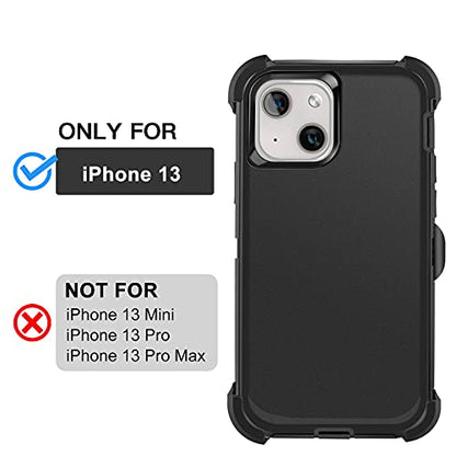 AICase for iPhone 13/iPhone 14 with Belt-Clip Holster, Screen Protector, Heavy Duty Protective Phone Case, Military Grade Full Body Protection Shockproof/Dustproof/Drop Proof Rugged Tough Cover(Black) - color: Black with Belt Clip