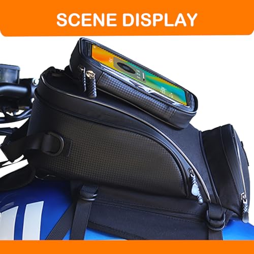 Motorcycle Tank Bag Magnetic, Featuring an Touch Screen Cell Phone Bag up to 7.2 Inch, Universal Gas Oil Fuel Tank Bag with Waterproof Cover & 3 Magnets & 4 Straps & 1 Shoulder Strap - style: Tank Bag