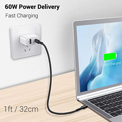 Short USB C to USB C Cable 1FT, 3 Packs, 60W PD Fast Charging