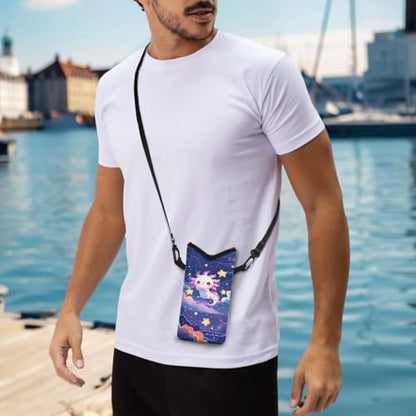 Cartoon Axolotl Print Crossbody Shoulder Neoprene Bag, Phone Holder Crossbody Bag with Adjustable Buckle, Fits Apple and Android, Use for Walking, Hiking & Biking - color: Cartoon Axolotl Print