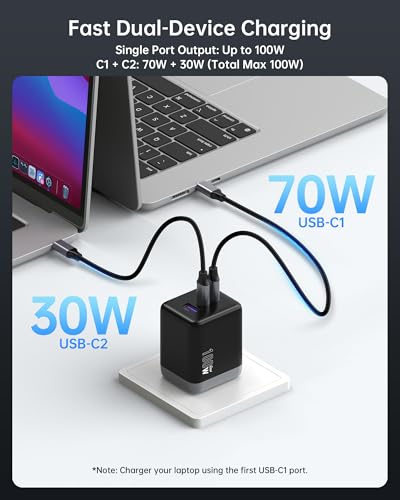 NOVOO 100W USB C Charger Block (GaN III), 3-Port Fast Charging Wall Charger
