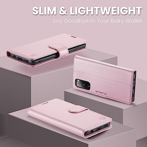 FLIPALM Wallet Case for Samsung Galaxy S20 FE 5G, Rose Gold | Card Holder, RFID Blocking, PU Leather Folio Flip, Kickstand, Protective Shockproof Cover - color: Rose Gold