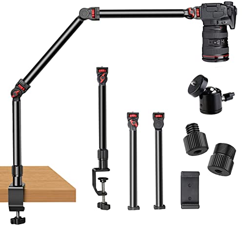 Overhead Camera Mount Desk Stand, 3-Section Detachable Articulating Arm