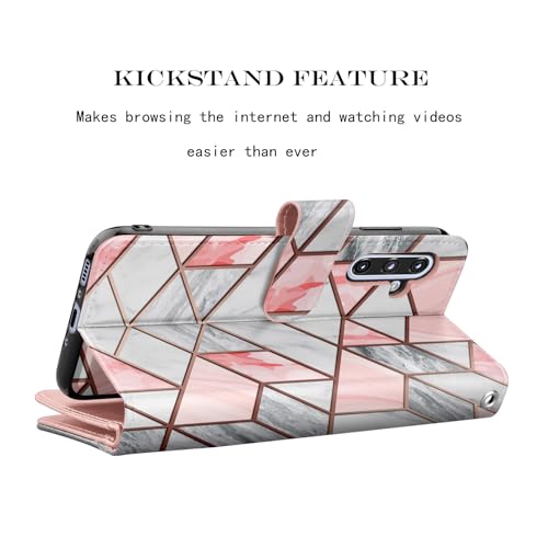 Njjex Galaxy A36 5G Case, for Samsung Galaxy A36 5G Wallet Case, [9 Card Slots] PU Leather ID Credit Holder Folio Flip [Detachable] Kickstand Magnetic Phone Cover & Lanyard for Samsung A36 [Marble] - color: Marble Pink