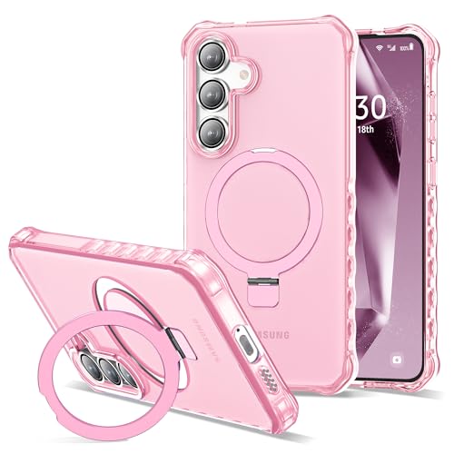 Compatible with Samsung Galaxy S24/S25 Case 6.2'' Cute Wavy Frame with Magnetic Stand [Compatible with Mag-Safe] Military-Grade Translucent Phone Case for Women Girls, Pink - color: Pink, size: Samsung Galaxy S24 /Samsung Galaxy S25