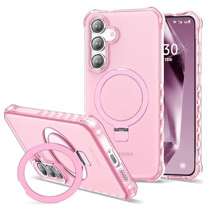 Compatible with Samsung Galaxy S24 Plus/S25 Plus Case 6.7'' Cute Wavy Frame with Magnetic Stand [Compatible with Mag-Safe] Military-Grade Translucent Phone Case for Women Girls, Pink - color: Pink, size: Samsung Galaxy S24 Plus /Samsung Galaxy S25 Plus