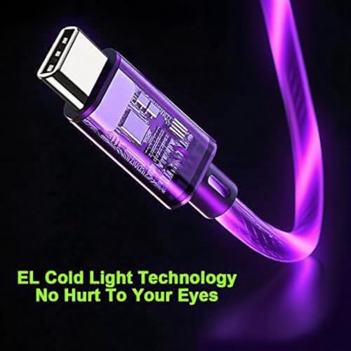 USB A to USB C Cable with Purple LED Light Strip, Suitable for Almost All Tyoe-C Devices, Supports Fast Charging, Data Transfer, Night Vision Illumination, Portable 39 inches. - color: USB A TO C Purple