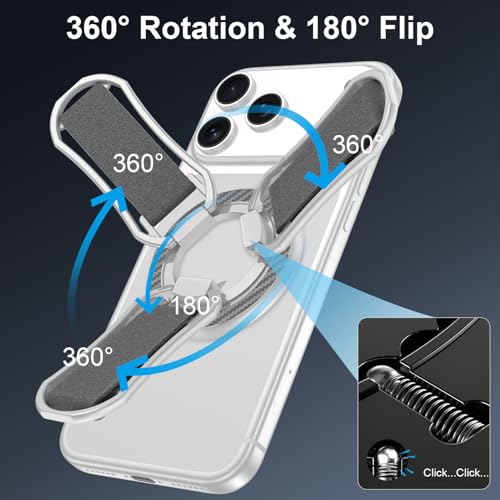Magnetic Phone Ring for Magsafe iPhone 17 Ring Grip Stand with Soft Strap - color: Sliver+Grey