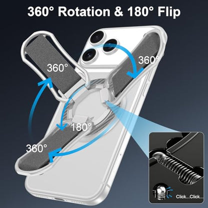 Magnetic Phone Ring for Magsafe iPhone 17 Ring Grip Stand with Soft Strap - color: Sliver+Grey