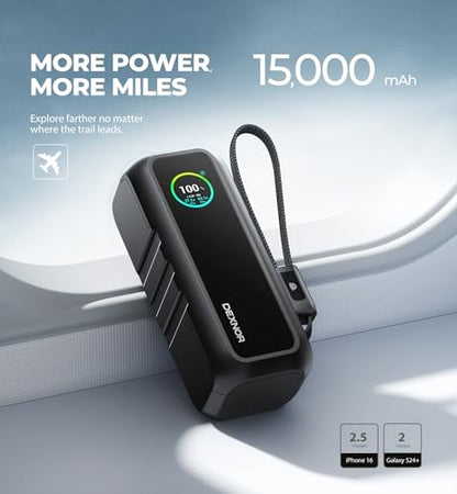 Dexnor 3-in-1 Portable Charger Power Bank 15,000mAh 65W with AC Wall Plug