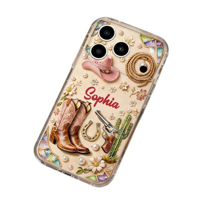 Cowgirl Spirit, Personalized Clear Phone Case, Gift for Cowgirl Lovers Custom Smartphone Protector Unique Western Decor