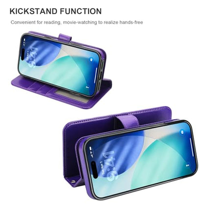 Bocasal Detachable Wallet Case Card Holder for iPhone 17 Pro Max Purple | RFID Blocking Kickstand Card Slots Holder PU Leather Magnetic Shockproof Wrist Strap Removable Flip Protective Cover 6.9 inch - color: Purple