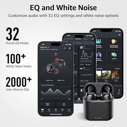 TOZO T6 Wireless Earbuds Bluetooth 5.3 Stereo Sound in Ear Headphones - color: Dark Black