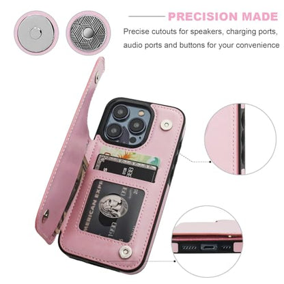 ONETOP for iPhone 15 Pro Wallet Case with Credit Card Holder,Pink | Kickstand,ID/Cash Holder,Case Wallet with Card Slots,Double Magnetic Clasp,Durable PU Leather Shockproof Cover for Women Men - color: Pink