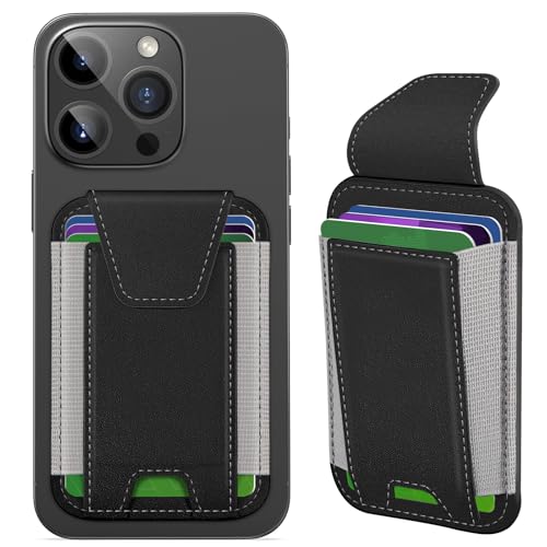 Miroddi for MagSafe Wallet with Privacy Flap, Strongest Magnetic Wallet | 7 Cards Holder, RFID Blocking, Leather Magnetic Phone Wallet for iPhone 17/16/15/14/13/12 Series and Pixel 10 Series - color: Black+Gray
