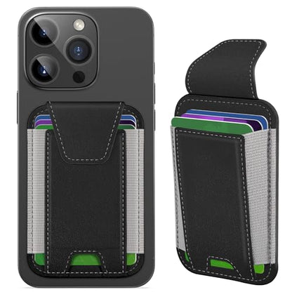 Miroddi for MagSafe Wallet with Privacy Flap, Strongest Magnetic Wallet | 7 Cards Holder, RFID Blocking, Leather Magnetic Phone Wallet for iPhone 17/16/15/14/13/12 Series and Pixel 10 Series - color: Black+Gray