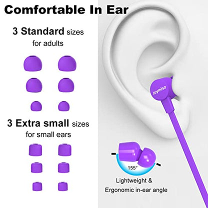 Joymiso Wired Earbuds for School Kids Women Small Ears w Mic & Case Purple - color: Purple