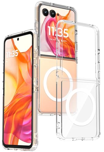 Combo for Motorola RAZR Ultra 2025/2026 Flip Phone Case Belt Clip - Clear | Compatible with MagSafe, Magnetic, Rotating Holster Holder, Also Fits Moto RAZR Plus 2024/2025/2026