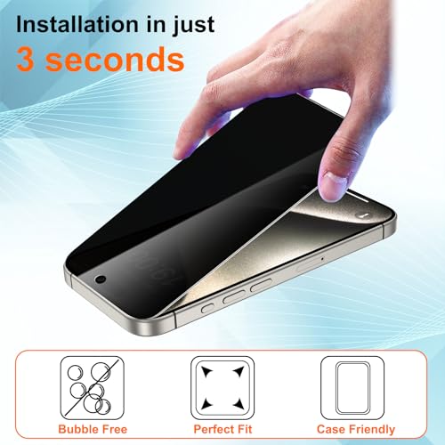 WHPXJY for [2 Pack] Privacy Screen Protector for iPhone 15/15 Pro, Anti Spy, Anti-Scratch, Touch Sensitive, No Bubbles, Easy to Install, Private Tempered Glass Film Screen Accessories 6.1-inch - size: iPhone 15 Pro -6.1Inch