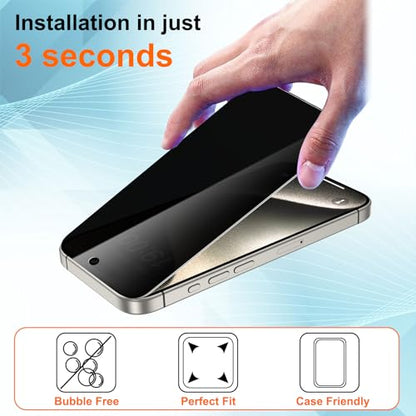 WHPXJY for [2 Pack] Privacy Screen Protector for iPhone 15/15 Pro, Anti Spy, Anti-Scratch, Touch Sensitive, No Bubbles, Easy to Install, Private Tempered Glass Film Screen Accessories 6.1-inch - size: iPhone 15 Pro -6.1Inch