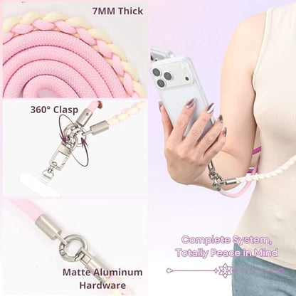 3-in-1 Crossbody Phone Lanyard, Cellphone Wrist Strap, Neck Holder for Travel, Dog Walking Accessories Anti-Theft - color: Pink