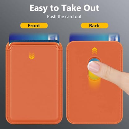 Compatible with MagSafe Wallet, Magnetic Phone Wallet 3 Cards Holder, 23 Magnets, Credit Card RFID Blocking, Slim Leather, Magnetic Wallets for iPhone 17/16/15/14/13/12 Series-Orange - color: Orange
