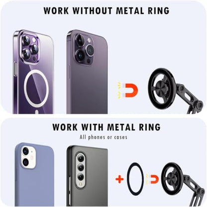 Universal 360° Pro Magnetic Car Phone Holder (2025) – Super Strong Suction & Adjustable Phone Mount for All Mobile Phones, Hands-Free Viewing with Metal Ring, No Signal Interference - color: Black