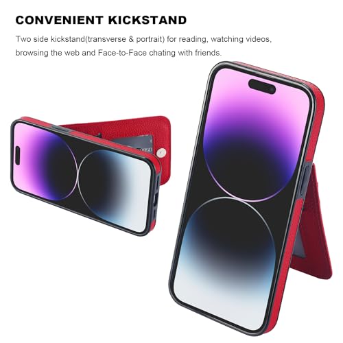 KIHUWEY Compatible with iPhone 14 Pro Max Case Wallet with Credit Card Holder, Flip Premium Leather Magnetic Clasp Kickstand Heavy Duty Protective Cover for iPhone 14 Pro Max 6.7 Inch (Lichee Red) - color: Lichee Red