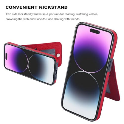 KIHUWEY Compatible with iPhone 14 Pro Max Case Wallet with Credit Card Holder, Flip Premium Leather Magnetic Clasp Kickstand Heavy Duty Protective Cover for iPhone 14 Pro Max 6.7 Inch (Lichee Red) - color: Lichee Red
