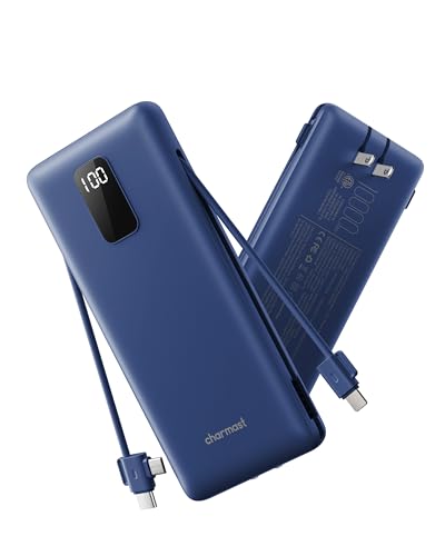 charmast 10000mAh Portable Charger with Built-in Cables and AC Wall Plug - color: Navy