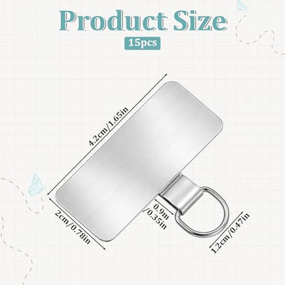15 Pcs Stainless Steel Phone Lanyard Patch Phone Lanyard Tab (Silver, Gold)