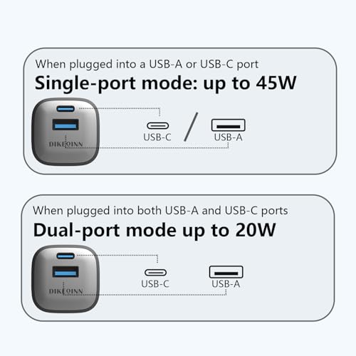 GaN Charger, 45W Fast Charging, Compact and Foldable Plug USB‑C Wall Charger, Compatible with iPhone 17 Series, MacBook, iPad, Samsung Galaxy S25 Ultra/S24 Series (3.3 ft Cable Included) - color: Black