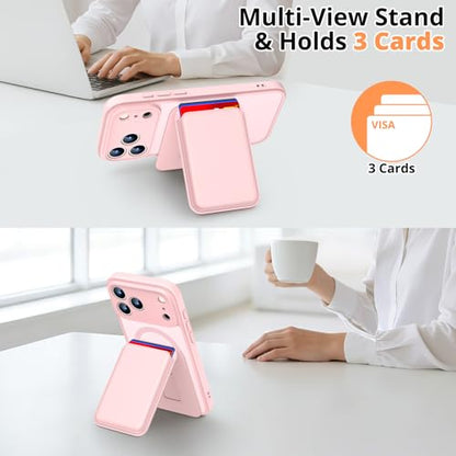 for iPhone 17 Pro Max Case w/Detachable MagSafe Wallet-Pink | RFID Blocking Card Holder&Kickstand, Military-Grade Drop & Raised Camera Protection for Travel & Commute - color: A-Pink