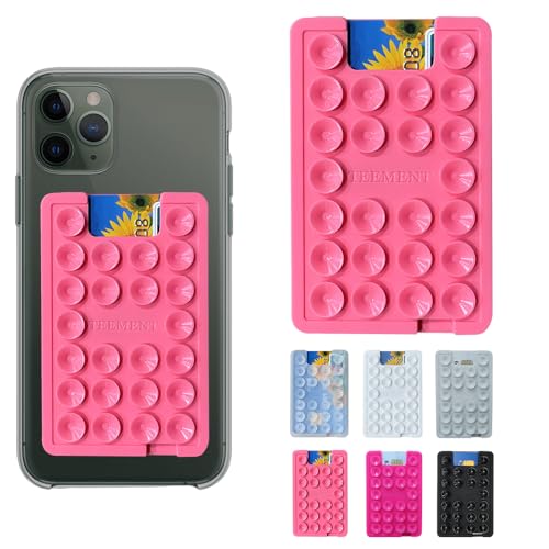 Suction Card Holder Mount & Case, Silicon Adhesive Phone Accessory for iPhone & Android, Hands-Free Mirror Shower Holder, TikTok Videos & Selfies (Pink)