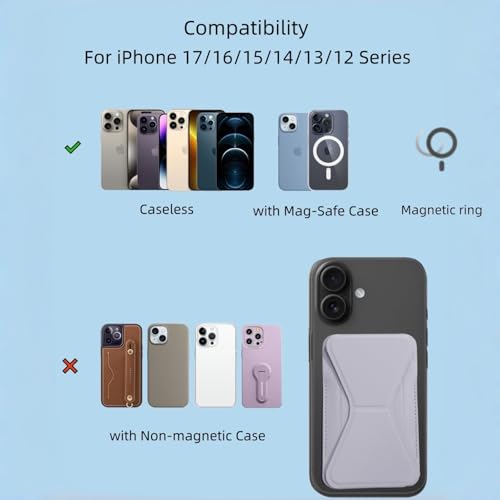 Magnetic Wallet for MagSafe with Stand, RFID Blocking, 2 Card Holder, Slim Leather, Compatible with iPhone 17 16 15 14 13 12 Series - color: Grey small support