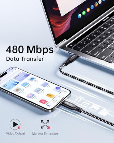 20ft USB C to USB C Cable 60W Fast Charging, Extra Long Braided Type C to C Charging Cable with USB 2.0 Data Transfer for iPhone 15/16/17, Samsung Galaxy, Pixel, Pad Pro/Air, MacBook Pro/Air