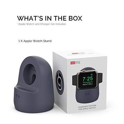 AhaStyle iWatch Stand Silicone Charging Dock Holder Accessories for Apple Watch Series 8/Ultra/SE2/7/6/SE/5/4/3/2/1(49/45/44/42/41/40/38mm), Supports Nightstand Mode【Adapters NOT Included】(Navy Blue) - color: Navy Blue