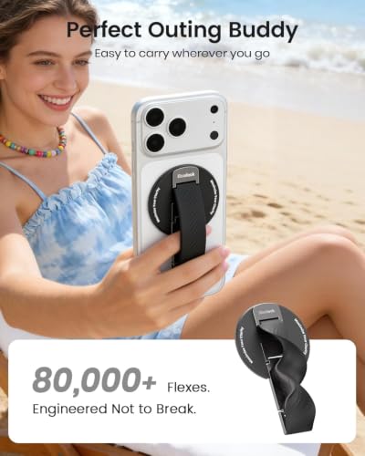 2026 Klearlook for MagSafe Phone Grip with Silicone Finger Strap, Removable Magnetic Phone Ring Holder with Adjustable Kickstand, Finger Phone Ring Grip for iPhone 17/16/15/14/13/12 Series, Black - color: Black